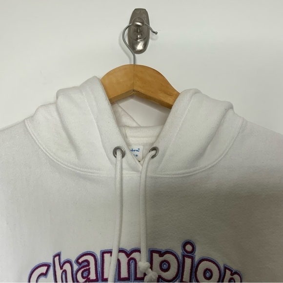 CHAMPION LOGO Reverse Weave Hooded Crop Top Sewater. White. Size Medium. - Picture 7 of 7